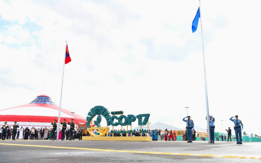 ФОТО: НҮБ болон Монгол Улсын далбааг COP17-гийн талбайд мандууллаа